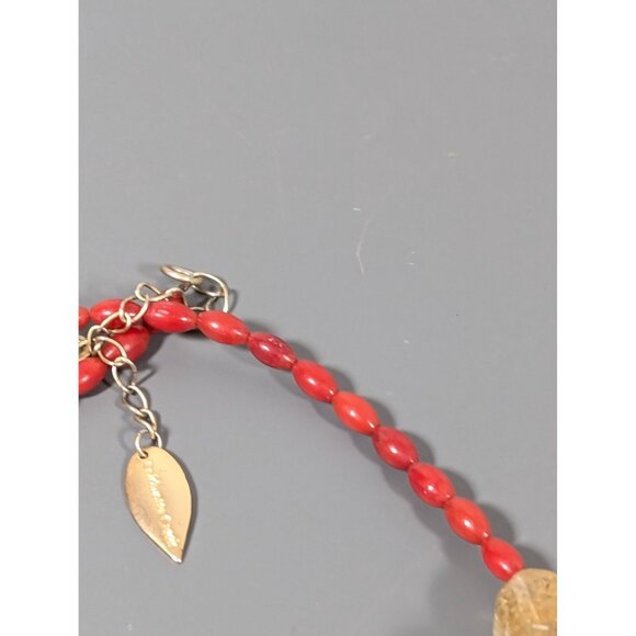 Coldwater Creek Boho Tribal Faux Turquoise Red Gold Tone Chunky Bead Necklace 20 - Picture 6 of 11